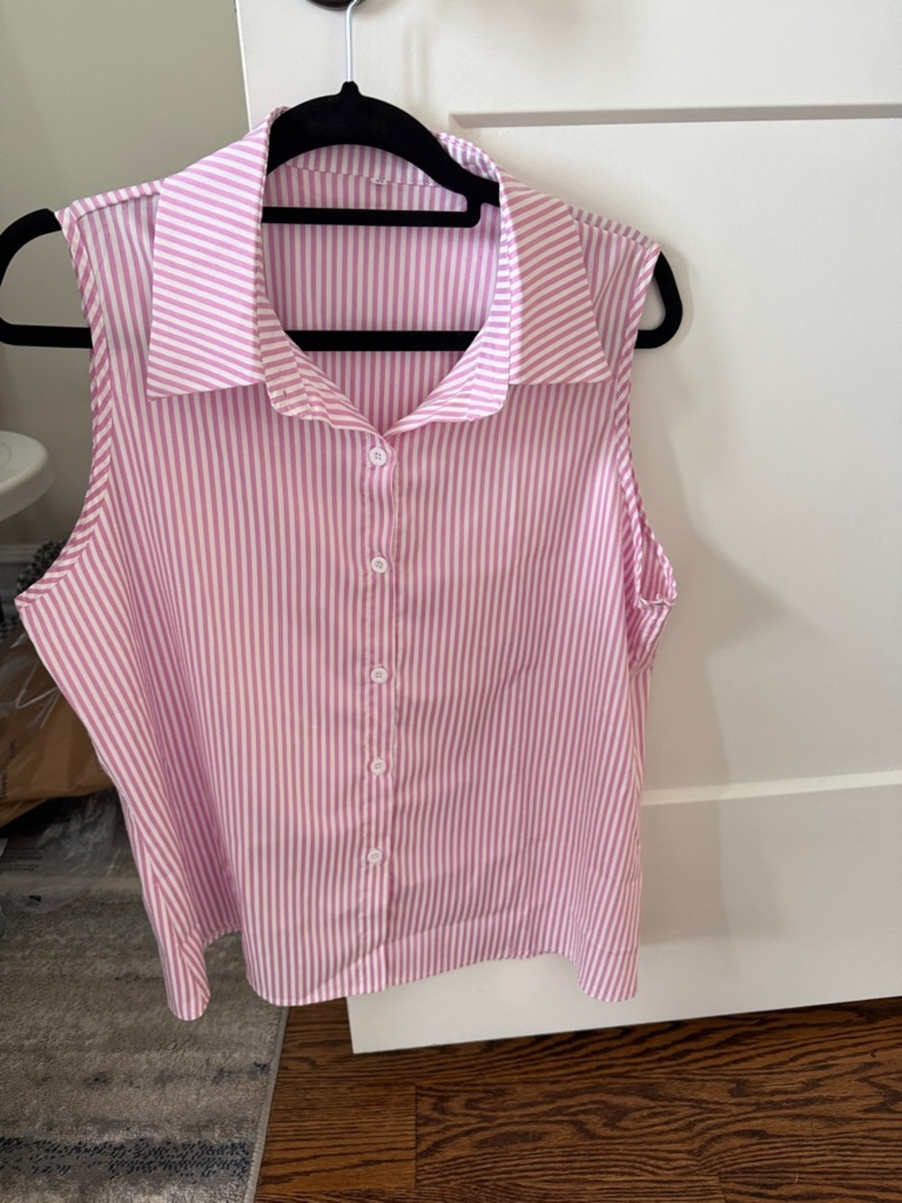 Women's Pink Striped Sleeveless Button-Up Top